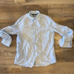 Perry Ellis Light Blue Casual Linen Button Down Shirt